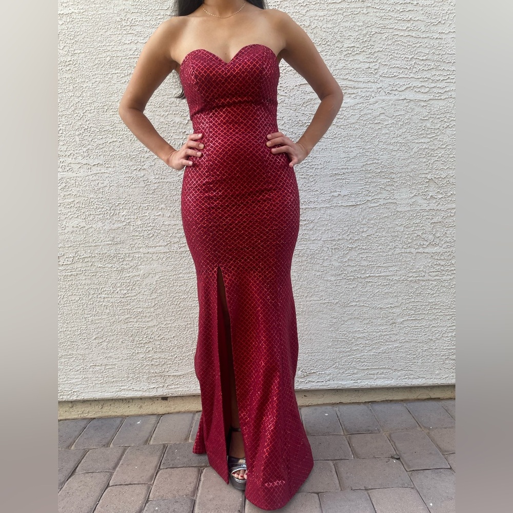 Portia and Scarlett Strapless Red Gown